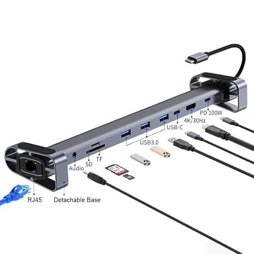 WISTAR 10-in-1 Docking Station with 4K HDMI, PD Charging, SD/TF, 3 USB 3.0, USB C, RJ45 Ethernet, Audio, USB C Hub Multiport Adapter, Laptop Docking Station for Dell XPS/HP/Lenovo/Surface 2