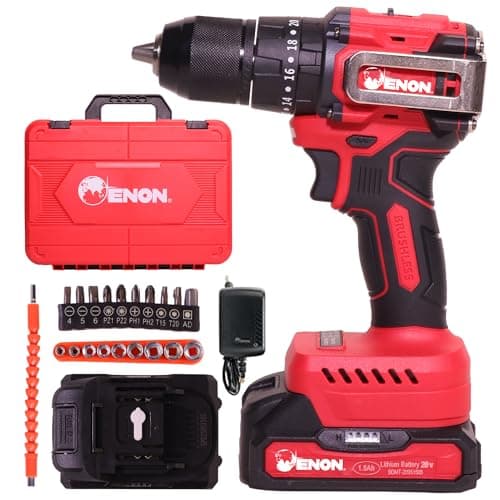Enon Cordless 20V Brushless Drill/Driver for Home Use, 1450RPM, 45NM Torque, Keyless Chuck 13mm, 2 Speed Modes, 3 Function Gearbox, 2x1.5Ah Batteries, 71 Pcs Drill Kit, 6 Months Warranty (XE-BL2012)