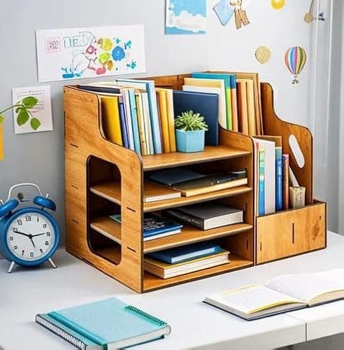 Wooden Desk Organizer | Multipurpose Table Organizer for Office & Study | DIY Assembly Storage Rack | Stationery & File Holder | Work From Home Accessories. (BROWN) 5