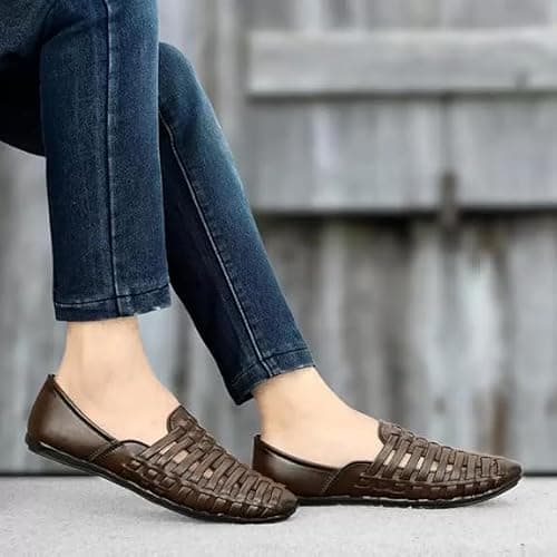 FAXIAN Men's Brown Synthetic Slip_On Comfortable/Attractive & Ethnic Nagra Juttis & Mojaris 06 (UK/India) (2015) 4