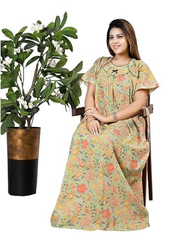 Bejod's Collection Women Pure Cotton Nighty Maxi | Full Length Floral Printed Cotton Night Dress for Women | Soft & Breathable Nightwear Gown Size L to XXL (Green, L) 6