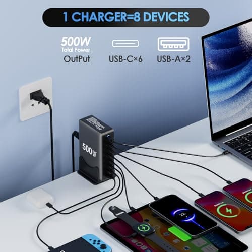 500W USB C Fast Charger Block, 8 Port Charging Station, GaN ? Multi Port Charging Station Hub for Multiple Devices, Multiport USB Charger Station Compatible with MacBook iPhone iPad Dell 2
