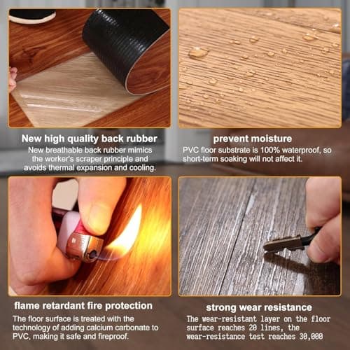Kayra Decor PVC Flooring Sheets for Floor – Durable Peel & Stick Wooden Design PVC Floor Planks, DIY Carpet Tiles for Flooring – 36 Planks, 54 Square feet (Light Brown) 5