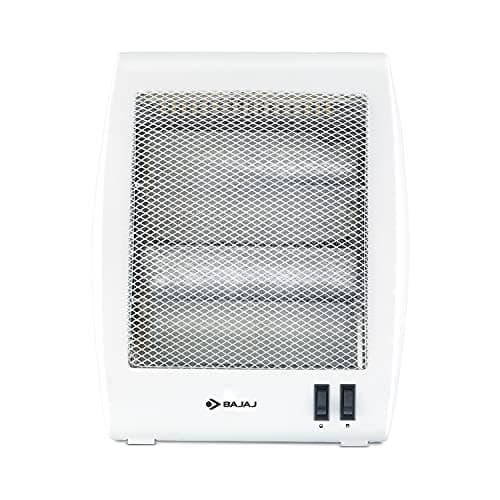 Bajaj RHX-2 Halogen Heater | 2 Heat Settings-400W/800 Watts | Noiseless Operation | DuraElement With 1-Yr Heating Element Warranty By Bajaj | Convection Room Heater For Winter | 2-Yr Warranty 【White】