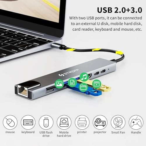 STRIFF 8-in-1 USB C Docking Station, 4K HDMI Adapter, 100Mbps Ethernet, USB 3.0 & USB 2.0 Ports, SD/microSD Card Reader, USB-C Data Transfer, PD Fast Charging Hub for MacBook, Laptop & PC 4