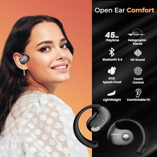 WeCool Moonwalk Mini Ows Bluetooth Open Ear Earphones Wireless with Call Noise Reduction,Ideal for Running,Cycling,and Gym,Long Playtime,Dustproof and Waterproof,C-Type Earphones for Android/iOS-Black 3