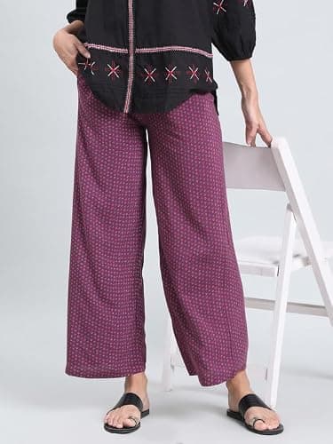 GO COLORS Soft Viscose Printed Palazzo Full Length for Women| Breathable, Mid Rise, Purple 3