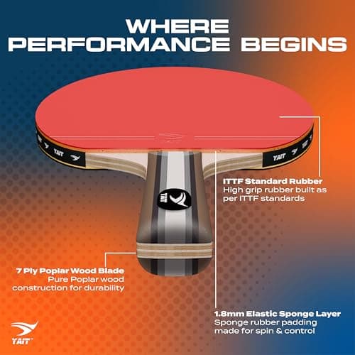 Rally Table Tennis Racquet Set | 2 TT Bat and 4 Training Balls| 7 Ply Wood | Indoor/Outdoor Play | Home Ping Pong Set - 2 Rackets & 4 Balls for Beginners & Intermediate Players | Table Tennis Set 5