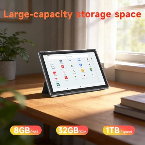 WUIUHOU 10.1 Inch Android 15 Tablet, 8GB RAM 32GB Storage, HD IPS Display, 5G WiFi 6,6000mAh Battery, Dual Camera for Video Call, Tab with Case & Stylus Pen for Work/Study Tablet with case (Black) 3
