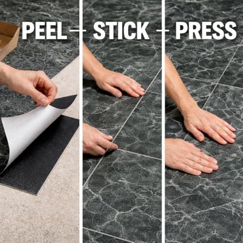 RGKJAS Self Adhesive Marble Floor Tiles 30x30cm, Peel and Stick Flooring Sheets, Waterproof Anti Slip Tile Stickers for Kitchen Bathroom Living Room DIY Easy Install Pack 4
