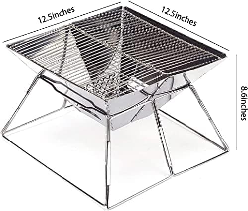 Qebham Grill Medium: Original Folding Charcoal Bbq Grill Stainless Steel With Carrying Bag For Backpacking Included, Hiking Travel Picnic Bbq, Free Standing 3