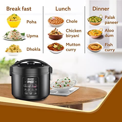 AGARO Regal Electric Rice Cooker, 3 Litres Ceramic Inner Bowl, 750gms (approx. 5 cups) raw rice, SS Steamer, Preset Cooking Functions, Preset Timer, Keep Warm Function, LED Display, Black 4