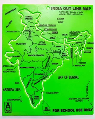 First Click Plastic India Map Stencil (19 cm x 15.5 cm x 0.5 cm Green) 1 Piece