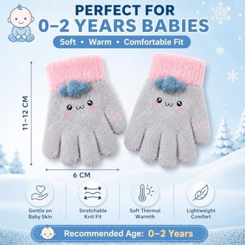 ANESHA 2 Pair Pack Soft Fleece Kids Winter Gloves Cute Kawaii Cartoon Face Knitted Thermal Hand Wear Children (AGE 0-2 YEARS) 4