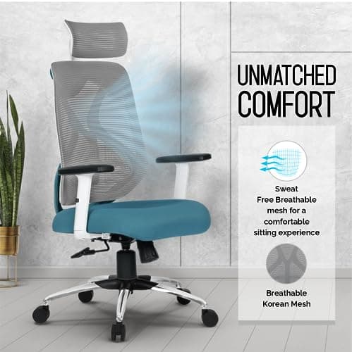 Da URBAN® Merlion Office Chair,High Back Mesh Ergonomic Home Office Desk Chair with 3 Years Warranty, Adjustable Armrests,Adjustable Lumbar Support,Tilt Lock Mechanism (Blue) 5