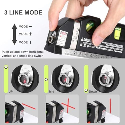 Corceptive Laser Level Pro 3 with Measuring Tape 8FT (2.5m) | Multi-Function Laser Level Tool with Horizontal & Vertical Alignment, Built-in Ruler, Bubble Level (lesar leval patti) 3