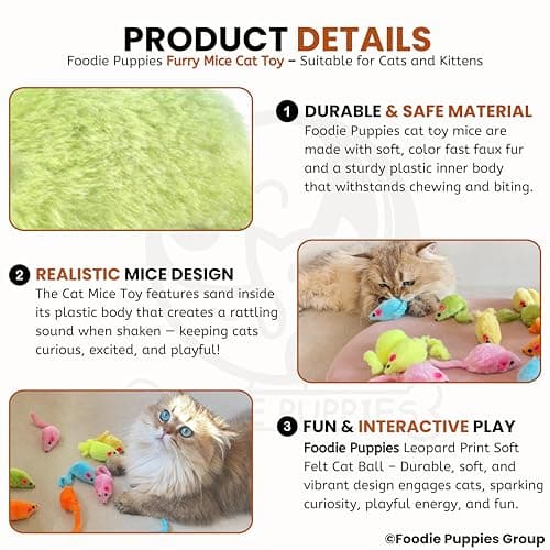 Foodie Puppies Interactive Cat Toy - (Furry Mouse, Pack of 10) | Durable Plush Toy with Soft Feather Tail for Cats and Kittens | Ideal for Bitting, Chasing Playing, Exercise & Hunting 4