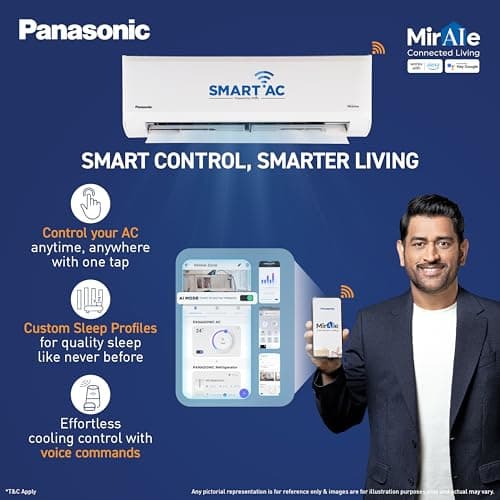 Panasonic 1.0 Ton 5 Star Premium Wi-Fi Inverter Smart Split AC (Matter/MirAIe, AI, DustBuster, 55°C Oper., Copper Condenser, 8in1 Convertible, 4-Way, PM0.1 Filter, CS/CU-NU12BKY5W, 2026 Model, White) 5
