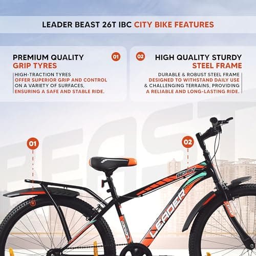 Leader Beast 26T IBC Premium City Bike Cycle with Inbuilt Carrier, Single Speed Cycle for Men, Matt Black - Ideal for Ages 10+, Rigid, 18 inches 4