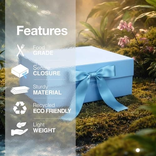 RBS® - Foldable Gift Box with Ribbon 23 x 16 x 10cm Gift Boxes for Packaging (1 Pack) Multi-Purpose Gift Boxes for Presents Reuse Gift Packing Box Decorative Hamper Box (Blue Sky) 6