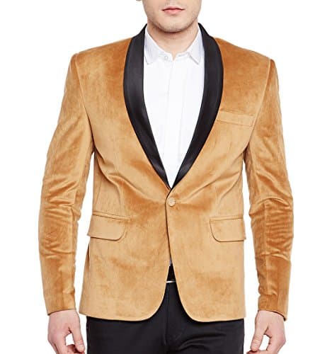 Wintage Men's Regular Fit Tuxedo Single Breasted Blazer (Tuxvelvet201Color7S44_Gold_44)