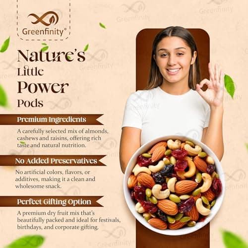GreenFinity Mixed Dry Fruits Pack – 500g | Nutritious Snack with Almonds, Cashews, Raisins & Cranberries | Resealable Pack for Freshness 5