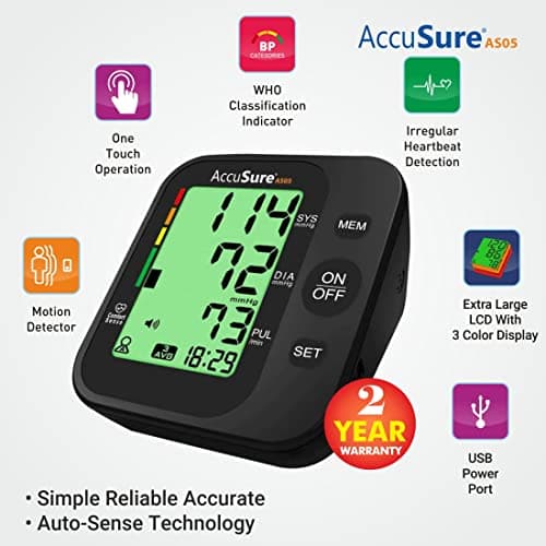 AccuSure AS05 Blood Pressure Monitor 3 Color Smart Display Technology & Adjustable Arm Cuff Fully Automatic Arm-Type Digital BP Monitor With Option For Micro Usb Port, Black 5