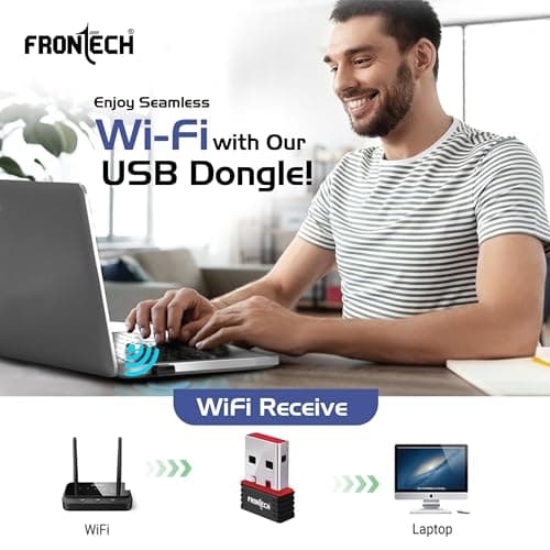 Frontech 150Mbps USB WiFi Dongle | Wireless Adapter for Desktop and Laptop | Supports 802.11 b/g/n and Advanced WPA/WPA2 Security Encryption (0843) 5
