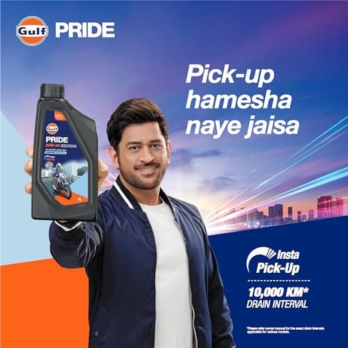 Gulf PRIDE 20W-40 4T API SP, JASO MA2 | 10 K Km Drain Interval | BS6 & earlier | 2 Wheeler Bike 4 Stroke Synthetic Blend Engine Oil [1 L] - Pack of 1 4