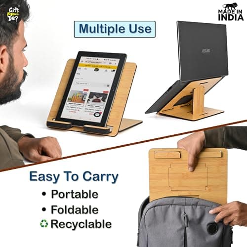 GKD Portable Laptop Stand Compatible with MacBook Apple dell xps hp Lenovo asus Premium Laptop Stand Wooden for Desk Ergonomic Sturdy Lightweight Friendship Gifts Gifts (Bamboo ecofriendly) 4