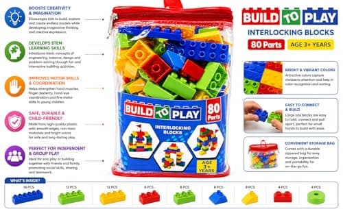 Negi Build to Play Interlocking Blocks Set – 80 Pieces Large Building Blocks for Kids 3+ Years, Creative Construction Toy, Educational STEM Learning Bricks. 2