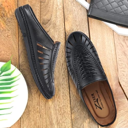 Zixer E7007 Ethnic Wear Wedding Party Half Shoes for Men Mojri Casual Formal Back Open Shoe Casuals for Men Black 5