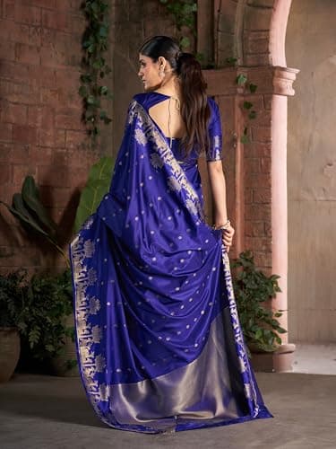 MADHUHANSH Women's Cotton Silk Saree with Unstitched Blouse Piece Zari Weave and Floral Pattern | Readymade Half Saree for Women | Modern Sarees | Banarasi Silk Art Saree 4