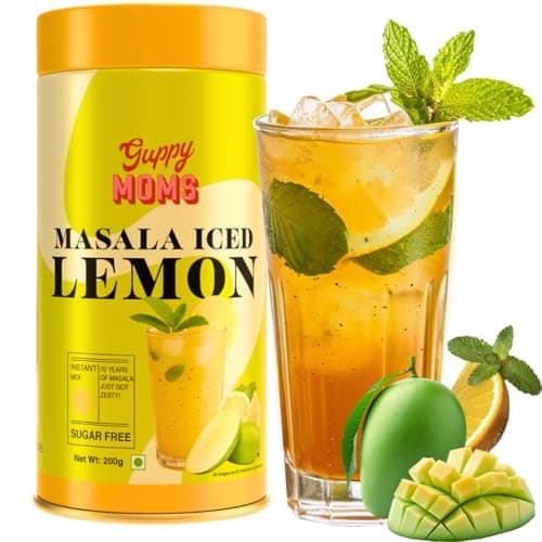 Guppy Moms Masala Iced Lemonade Premix | Sugar-Free Refreshing Drink Mix | Tangy Lemon with Indian Spices | Healthy Drink & Easy to Make | 200g Pack (Up to 20 Servings) (Pack of 1)