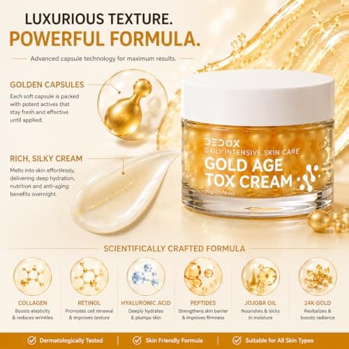 DEDOX - SKIN CARE Gold Age Tox Anti Aging Face Cream with Retinol, Collagen, Hyaluronic Acid 50g 4