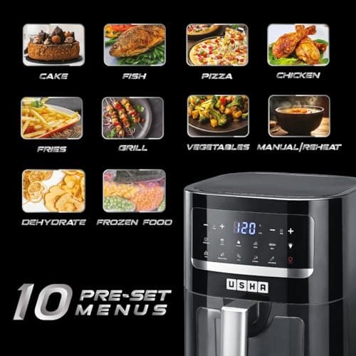 USHA iChef Smart Air Fryer D 4.5L – 10-in-1 Digital Air Fryer with Touch Panel, Transparent Window & Turbo Air Circulation | 1350W with ISI Mark | Oil-Free Cooking | Black Made In India 5
