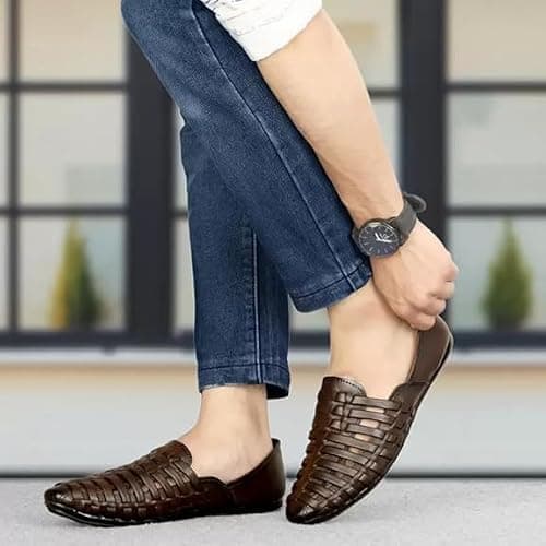 FAXIAN Men's Brown Synthetic Slip_On Comfortable/Attractive & Ethnic Nagra Juttis & Mojaris 06 (UK/India) (2015) 3