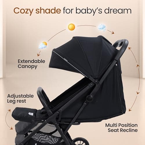 LuvLap Royal Baby Stroller, Pram for 0 to 3 Years with 5 Point Safety Harness, Large Storage Basket, Heavy Duty Wheels, Easy Fold, Extendable Canopy, Multilevel Recline & Adjustable footrest 3