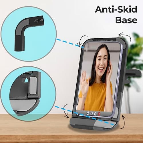 ZEBRONICS MS80 Mobile Holder with Adjustable Height, 10°- 50° Multiangle Adjustment, Foldable Design, Anti Skid Base, Matte Finish, Lightweight and 4 Adjustable Levels (Black) 5