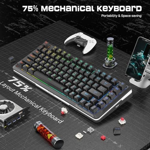 Redragon K713 Wireless Mechanical Keyboard, Gasket Mounted RGB Gaming Keyboard, 3-Mode (2.4G/BT/USB), Pre-Lubed Linear Red Switches, 75％ Layout, 82 Keys Hot Swappable for PC/Mac - Black 5