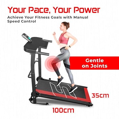 Sparnod Fitness STH-550 Manual Foldable Treadmill for Home Use, Your Pace Your Power Real-Time Tracking 5-Layer Anti-Skid Belt 100×35 cm Deck Shock Absorber Manual Incline Mobile Holder Compact Design 5