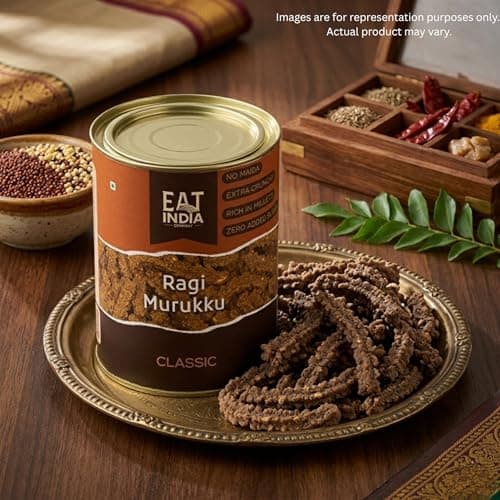 Eat India Company Ragi Murukku 240g(Pack of 2x120g) | Finger Millet Chakli | No Maida | No Added Sugar | Extra Crunchy | Premium | Kezhvaragu | South Indian Snack 4