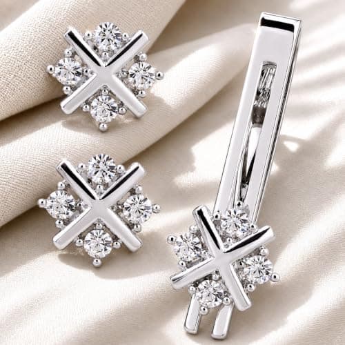 MEENAZ Men Jewellery Cufflinks for men formal Shirt Diamonds Crystals Tie pin for Mens in a Gift Box Valentines Day Gifts Silver Cufflink,Tie pin Combo Cuff link Set accessories for man -102 3