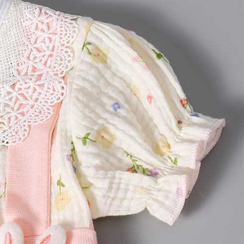 Hopscotch Girls Short Sleeves Pink Lace Collar Floral Cotton Romper For Ages (6-9 Months) 4