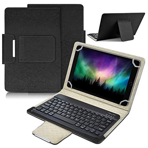 Universal 10 inch Tablet Keyboard Case, 【DETUOSI】 Wireless Bluetooth Removable Keyboard+ Folio PU Leather Cover + Stand, Travel Portable PU Sleeve for iOS/Android/Windows 9.6-10.5 inch Tablet，(Black)