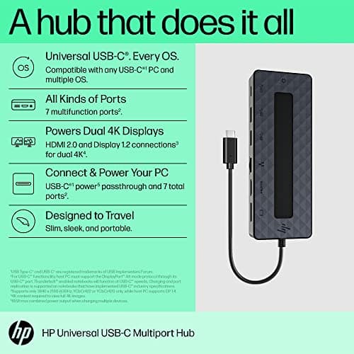 HP Universal USB-C Multi-Port Docking Station Equipped with USB-C, USB-A, RJ45 Ethernet Port, HDMI, Display Port Support Upto Two 4K Displays 2