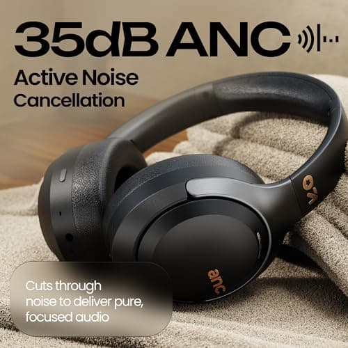 GOBOULT Anchor Bluetooth Wireless Over Ear Headphones with Mic, Active Noise Cancellation, 72H Playtime, AUX, Type-C Fast Charging, 40mm Bass Drivers, ANC Headphones 3