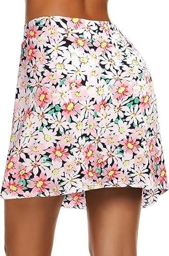 Nora Nico Women's High Rise Flared Stretchy Opaque Skater Skirts with Shorts (skater-Skirt-Pink-Floral-3XL) 2