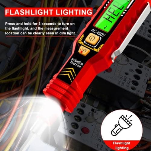 XEWOi Digital Multimeter Tester, 2-in-1 Voltage Tester Pen with LCD Display, Non-Contact AC 450V Electrical Tester with Dual Head & Slotted Screwdriver, LED Light, Buzzer Alarm (Battery Not Included) 2