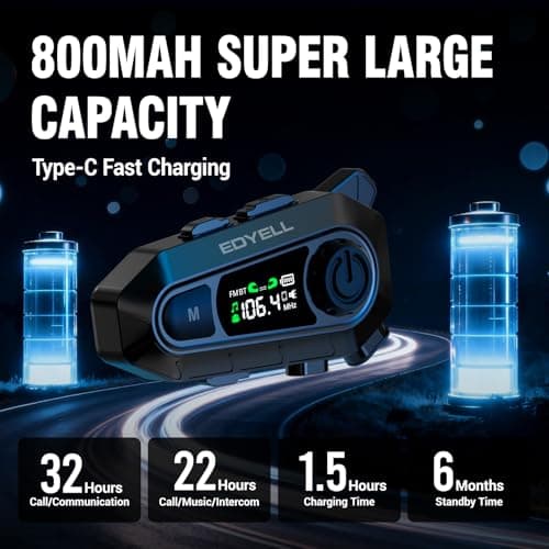 EDYELL A1 Motorcycle Bluetooth Headsets,Smart LED Display Motorcycle Helmet Speakers,Group Communication System On Ear Headphones,HD Calling and HiFi Music,Waterproof & Dustproof Helmet Headset 5